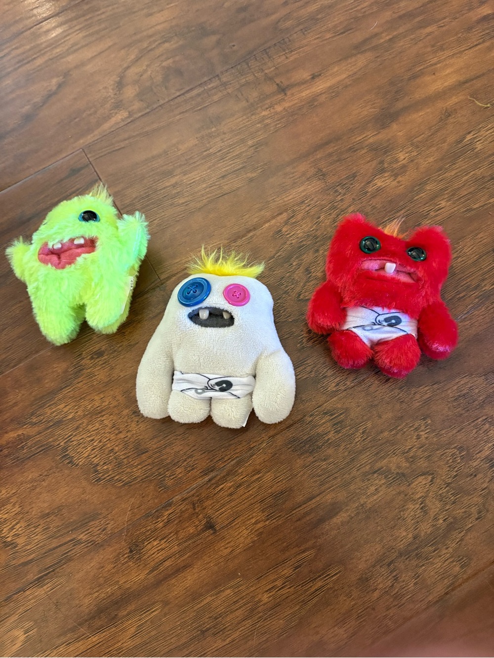 3 mini Fugglers- Green, Red, and Cream Cute Collectible Set